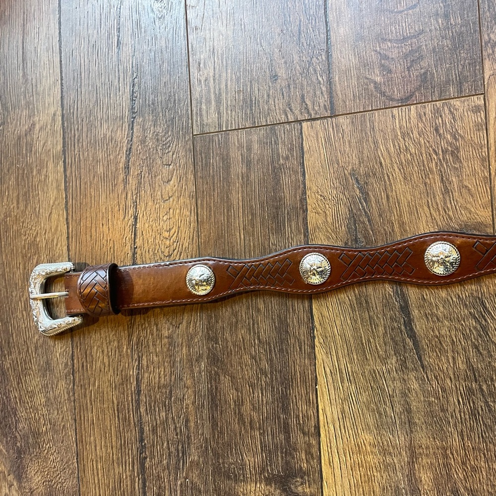 Brown Leather Belt with Silver Buckle, Western Style Size Youth Medium - Picture 10 of 10